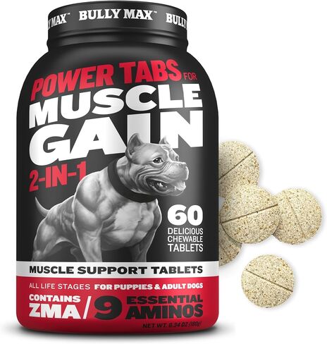 Bully Max Dog Muscle Builder Chewable Tablets - Vitamins & Supplements for Muscle Gain & Growth for Puppy & Adult Dogs - Vet-Recommended Dog Multivitamin for All Breeds & Ages, Made in USA - 60 Tabs in Saudi Arabia