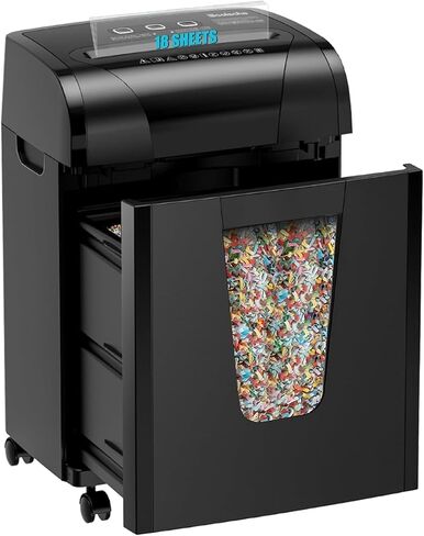 Woolsche Paper Shredder, 18-Sheet Cross Cut with 5.28-Gallon Pull Out Bin, P-4 Security Level, Shred Paper and Credit Card and CD, Durable&Fast with Auto Jam Proof System Shredder for Office in Saudi Arabia