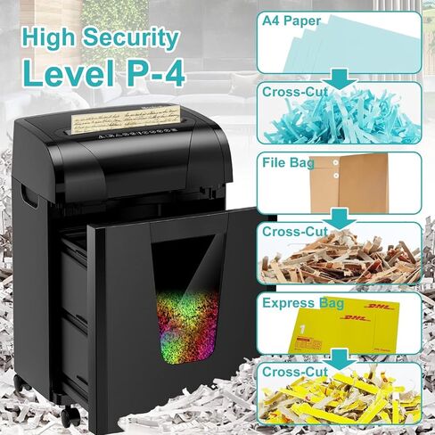Woolsche Paper Shredder, 18-Sheet Cross Cut with 5.28-Gallon Pull Out Bin, P-4 Security Level, Shred Paper and Credit Card and CD, Durable&Fast with Auto Jam Proof System Shredder for Office in Saudi Arabia