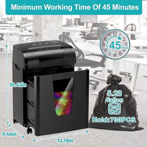 Woolsche Paper Shredder, 18-Sheet Cross Cut with 5.28-Gallon Pull Out Bin, P-4 Security Level, Shred Paper and Credit Card and CD, Durable&Fast with Auto Jam Proof System Shredder for Office in Saudi Arabia
