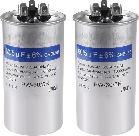 2 حزمة 45 + 5 فائق التوهج ± 6٪ 45/5 MFD 370/440 VAC CBB65 مكثف دائري لبدء التشغيل المزدوج لمكيف الهواء المكثف المستقيم البارد أو الحراري أو محرك التيار المتردد وبدء تشغيل المروحة in Saudi Arabia