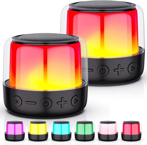 ～2PCS～ Bluetooth Speakers, Mini Portable Speakers with led Light, 11 Color Night Light LED Wireless Speaker, Dual Pairing, Perfect for Home, Outdoor (Black) in Saudi Arabia