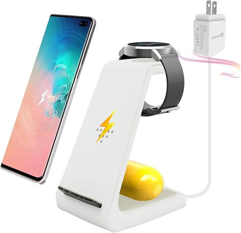 Wireless Charging Station for Samsung,3 in 1 Qi Fast Charger Stand for Samsung S21/S20/S10/Note 20/10/9/8,Galaxy Watch 3&Buds(with Adapter) in Saudi Arabia