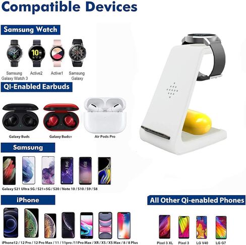 Wireless Charging Station for Samsung,3 in 1 Qi Fast Charger Stand for Samsung S21/S20/S10/Note 20/10/9/8,Galaxy Watch 3&Buds(with Adapter) in Saudi Arabia