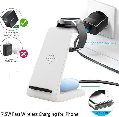 Wireless Charging Station for Samsung,3 in 1 Qi Fast Charger Stand for Samsung S21/S20/S10/Note 20/10/9/8,Galaxy Watch 3&Buds(with Adapter) in Saudi Arabia