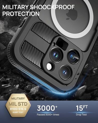 حافظة Lanhiem المغناطيسية لهاتف iPhone 16 Pro Max، حافظة IP68 مقاومة للماء والغبار، [متوافقة مع Magsafe] [واقي شاشة مدمج] غطاء هاتف متين عالي التحمل لكامل الجسم 6.9 بوصة، أسود/شفاف in Kuwait