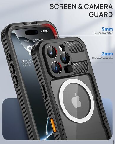 حافظة Lanhiem المغناطيسية لهاتف iPhone 16 Pro Max، حافظة IP68 مقاومة للماء والغبار، [متوافقة مع Magsafe] [واقي شاشة مدمج] غطاء هاتف متين عالي التحمل لكامل الجسم 6.9 بوصة، أسود/شفاف in Kuwait