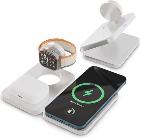 قاعدة شحن 3 في 1 للمنتجات المتوافقة مع Apple، للاستخدام مع iPhone وApple Watch وAirPods المتوافقة مع شاحن قابل للطي 3 في 1، USB-C، شحن سريع 15 وات، لهاتف iPhone 15/14/13 (وردي) in Kuwait