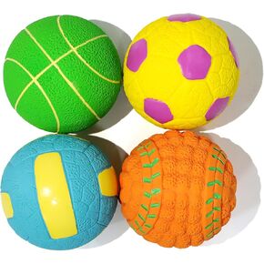 Squeaky Dog Balls, Interactive Funny Puppy Chew Toys for Fetch Play to Keep Them Busy, Latex Rubber Pet Tennis Soccer Ball Toy Bundle (4 Pack) for Puppies Small Breed Dogs