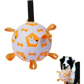 Dog Soccer Ball Toy with Straps Herding for Dogs,Interactive Game Dog Chewie Toys,Jolly Chaser Chew Pets Supreball with Tags,Handle Tetherball Stimulation Large Doggie (Black, S-6inch)