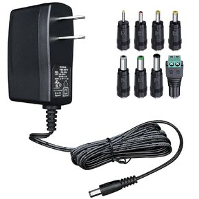 2Pack UL Listed 12V 1A 10ft Long Power Supply Adapter with 8 Adapter Tips, 1000mA 12W AC/DC Switching Adapter for LED Strip Light, CCTV Camera, Router, Speaker, GPS, Webcam, Scanner and More