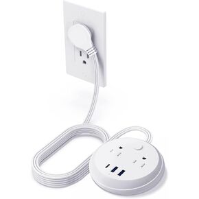 Flat Plug Power Strip with USB C Ports, KOOSLA Travel Extension Cord No Surge Protection - 2 Outlets 3 USB Ports(1250W) - Cruise Essentials for Cruise Ship, Home, Office, Dorm Room, 5ft