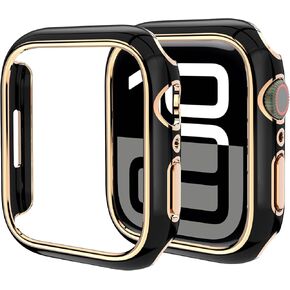 Miimall Hard PC Protective Case for Apple Watch Series 10 (2024) 42mm, Slim and Lightweight Anti-Scratch & Shockproof & Anti-Drop Cover for iWatch 42mm (Black+Rose Gold)