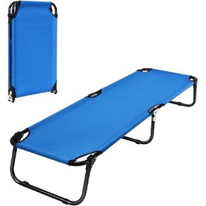 Goplus Folding Camping Cot, Heavy Duty Collapsible Foldable Camping Bed for Adults Kids with Non-Slip Foot Pad, Indoor Outdoor Portable Sleeping Cot for Hiking, Camping, Fishing (Blue)