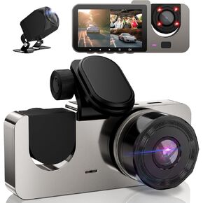 Dash Cam Front and Rear Inside 3 Channel, Enhanced 4 IR Lamps, Three Way Car Cam with Night Vision, 2.5 Inch LCD, 24H Parking Monitor, G-Sensor, Loop Recording, USB C