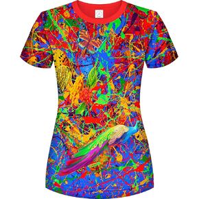 aofmoka Ultraviolet Fluorescent Handmade Art Neon Blacklight Reactive Print Women T-Shirt