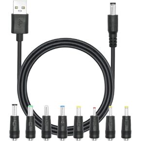 USB to DC 5.5 x 2.1mm Power Cord 2M/3FT, 5V USB 2.0 A Male to DC 5521 Male Plug Cable with 8 DC Connector(6.0 x 4.0, 6.3 x 3.0, 5.5 x 2.5, 5.5 x 2.1, 5.5 x 1.7, 4.7 x1.7, 4.0 x 1.7, 3.5 x 1.35)