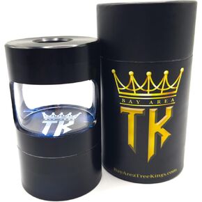 Premium Herb and Spice grinder with strong magnetic lid, LED-lighted 5X magnified collection container. USB-C port, product is made from aircraft-grade aluminum with matte coating finish