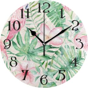 Pink Clock Pink Wall Clock Pink Roses Clock with Roses Pink Bathroom Clock Non Ticking Battery Operated Pink Flower Clock Round 9.5 in Quartz Analog Kitchen Decor