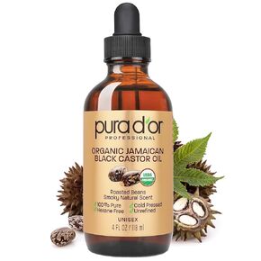 PURA D'OR Organic Castor Oil 100% Pure, Cold Pressed, Hexane Free Growth Serum For Fuller, Thicker Lashes & Brows, Moisturizes & Cleanses Skin, 16oz