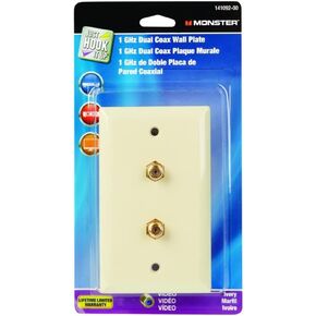 Monster Cable Video Dual Coaxial Wall Plate 75 Ohm 1 Ghz Ivory Carded