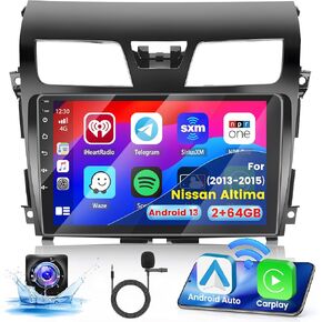 2+64G Android 13 CarPlay Car Stereo Radio for Nissan Altima 2013-2015, 10.1'' HD Touch Screen Compatible with Android Auto, AHD Backup Camera, Mirror Link, GPS, WiFi, FM RDS