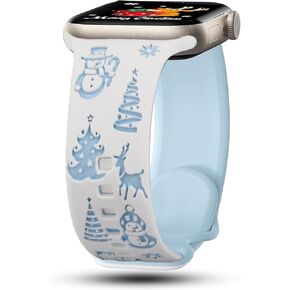Blingbrione Christmas Engraved Band Compatible Apple Watch Winter Women, Two tone Santa Snowman Xmas Holiday Reindeer Green Red Winter Strap for iphone Watch Series 10 9 8 7 SE 6 5 4 3 2 1 Girl