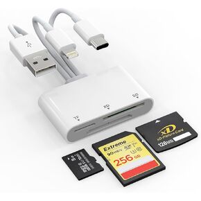 XD Card Reader, SD Card Reader for iPhone, 3 in 1 SD/TF/XD Card Reader Adapter for iPhone/USB C Device, Lightning+USB A+USB C XD Picture Card Adapter for iPhone 16/15/14/15/iPad/PC/Android