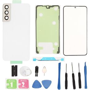 Yoidesu Rear Back Glass Replacement Cover Housing Door Panel for Galaxy S22, with Front Outer Lens Glass Screen Replacement and Professional Maintenance Tool Kits(White)