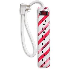PRIME WIRE & CABLE PBCC1118 6 Outlet White & Red Candy Cane Design Holiday Power Strip with 15' Cord