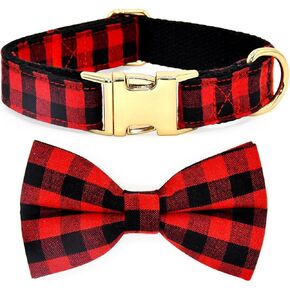 Dog Collar Bow Tie, Christmas Red & Black Plaid