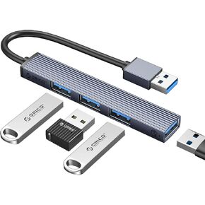 USB Hub, ORICO Aluminum 4 Port Ultra-Slim Data Hub Multiport Adapter, 1*5Gbps USB 3.0, 3*USB 2.0 Data Ports, Portable USB Splitter for for MacBook, iMac, Surface Pro, XPS, PC, Flash Drive, Mobile HDD