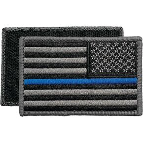 USA American Flag Patch 3 x 2 Templar Armoury - Support Police - Premium Embroidered - Hook and Loop - United States of America - Uniform - US Flag Patch - Black and Silver with Blue Line (Right Side)