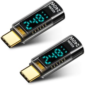 USB C Adapter 2 Pack, 240W USB C Female to USB C Male Extension Adapter Transparent Type C Power Meter Tester with Digital Display for iPhone 15 Pro Max MacBook Pro, More USB-C Cables/Devices