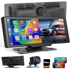 Upgraded Wireless Carplay Screen for car, 10.26 inch Carplay & Android Auto Car Touch Screen with 4K Dash Cam, 1080P Backup Camera,Car Audio Receivers GPS Navigation, Voice Control, BT, Mirror Link