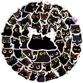 51 Pcs Cute Black Cat Water Bottle Stickers for Kids, Funny Cartoon Black Cat Lost Cause Laptop Decals, Waterproof Vinyl Animal Skateboard Scrapbook Luggage Phone Case Mirror Decorative Stickers