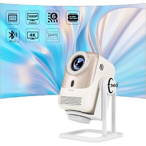 جهاز عرض ذكي مع WiFi 6 وBT5.2، جهاز عرض أفلام محمول KP1، 450 ANSI يدعم 4K أصلي 1080P، تركيز تلقائي وحجر مفاتيح تلقائي، حامل قابل للتعديل 360 درجة، متوافق مع iOS/Android/HDMI