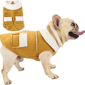 French Bulldog Clothes Frenchie Clothes, Snaps Closure Dog Winter Coat Jacket for Small Medium Dogs, Fleece Warm Dog Sweaters for Small Dogs Boy Girl,Beige,M