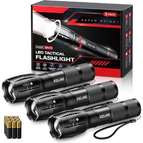KLEME 3 Pack Flashlights High Lumens, Powerful Tactical Flashlights with 5 Modes, Zoomable Small LED Flashlight Waterproof Handheld Flash Light for Home Emergencies Camping Hiking (Battery Included)