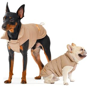 SPACE LION Dog Puffer Jacket, Down Dog Winter Coat, Waterproof, Windproof, Lightweight Dog Jacket, Adjustable Fit Dog Coat for Small, Medium, and Large Dogs(KhakiBrown,2XL)