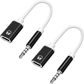 2Pcs Silver 3.5mm Male to TypeC Female Audio Cable Cord 3.5mm Analog Cable Type-C Converter Earphone Adapter Compatible with Laptops, Tablets, Smartphone, MP3 Players, CD Players
