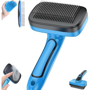 Dog Brush for Shedding, Self-Cleaning Slicker for Short & Long Haired Pets, Removes Mats, Tangles, Fur, Gentle on Skin, Ideal for Small, Medium, Large Dogs. Includes Flea Comb & Nail Clipper