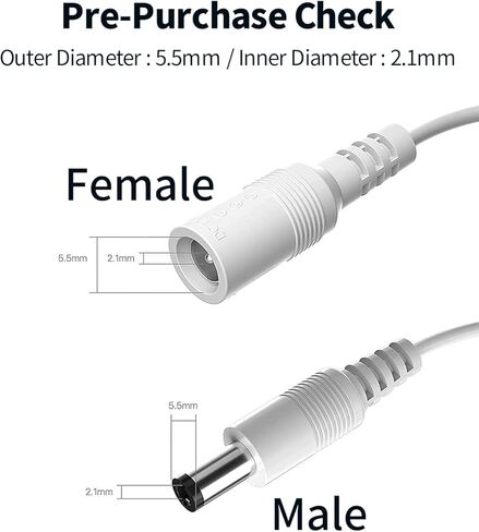 2 Pack 10FT 3M DC Power Extension Cable 5.5mm x 2.1mm, Universal DC 12V Power Extension Cable for Security Camera, LED Strip, CCTV IP Surveillance (2 Pack, White) in Kuwait