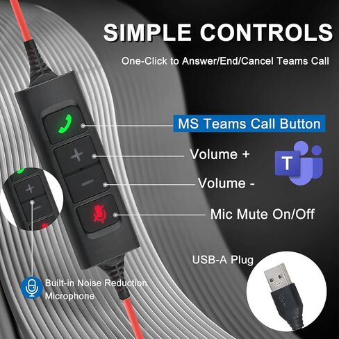 سماعة رأس Callez USB مع إلغاء الضوضاء بميكروفون مزدوج ENC لأجهزة الكمبيوتر المحمول وأجهزة Mac، وسماعات رأس كمبيوتر مع عناصر تحكم في كتم الصوت في الخط، وزر اتصال MS Teams، وسماعات رأس ستيريو سلكية للمنزل والمكتب ومركز الاتصال in Kuwait