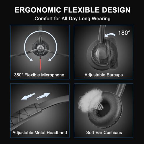 سماعة رأس Callez USB مع إلغاء الضوضاء بميكروفون مزدوج ENC لأجهزة الكمبيوتر المحمول وأجهزة Mac، وسماعات رأس كمبيوتر مع عناصر تحكم في كتم الصوت في الخط، وزر اتصال MS Teams، وسماعات رأس ستيريو سلكية للمنزل والمكتب ومركز الاتصال in Kuwait
