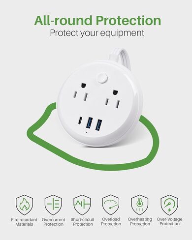 Flat Plug Power Strip with USB C Ports, KOOSLA Travel Extension Cord No Surge Protection - 2 Outlets 3 USB Ports(1250W) - Cruise Essentials for Cruise Ship, Home, Office, Dorm Room, 5ft in Saudi Arabia