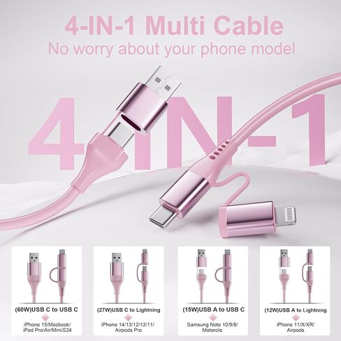 4 in 1 USB to USB C and Lightning Cable 60W - Coiled Cable for Apple CarPlay and Android Auto Car iPhone Charger Cord Fast Charging & Data Sync, iPhone and USB C Cable for iPad/Phone/Laptop, 3Ft in Saudi Arabia