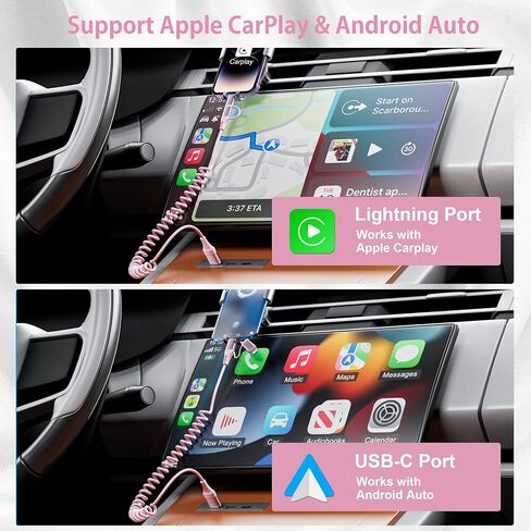 4 in 1 USB to USB C and Lightning Cable 60W - Coiled Cable for Apple CarPlay and Android Auto Car iPhone Charger Cord Fast Charging & Data Sync, iPhone and USB C Cable for iPad/Phone/Laptop, 3Ft in Saudi Arabia