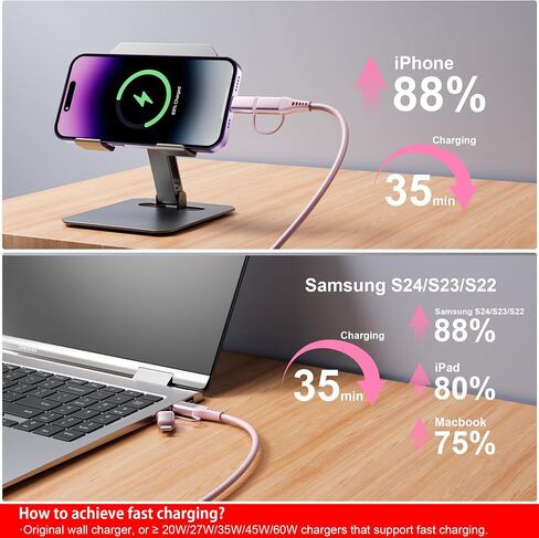 4 in 1 USB to USB C and Lightning Cable 60W - Coiled Cable for Apple CarPlay and Android Auto Car iPhone Charger Cord Fast Charging & Data Sync, iPhone and USB C Cable for iPad/Phone/Laptop, 3Ft in Saudi Arabia