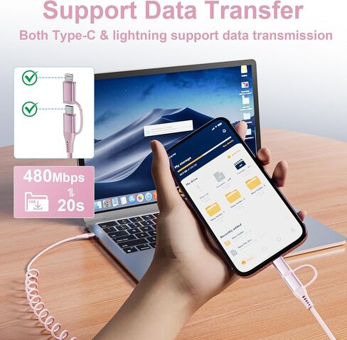 4 in 1 USB to USB C and Lightning Cable 60W - Coiled Cable for Apple CarPlay and Android Auto Car iPhone Charger Cord Fast Charging & Data Sync, iPhone and USB C Cable for iPad/Phone/Laptop, 3Ft in Saudi Arabia